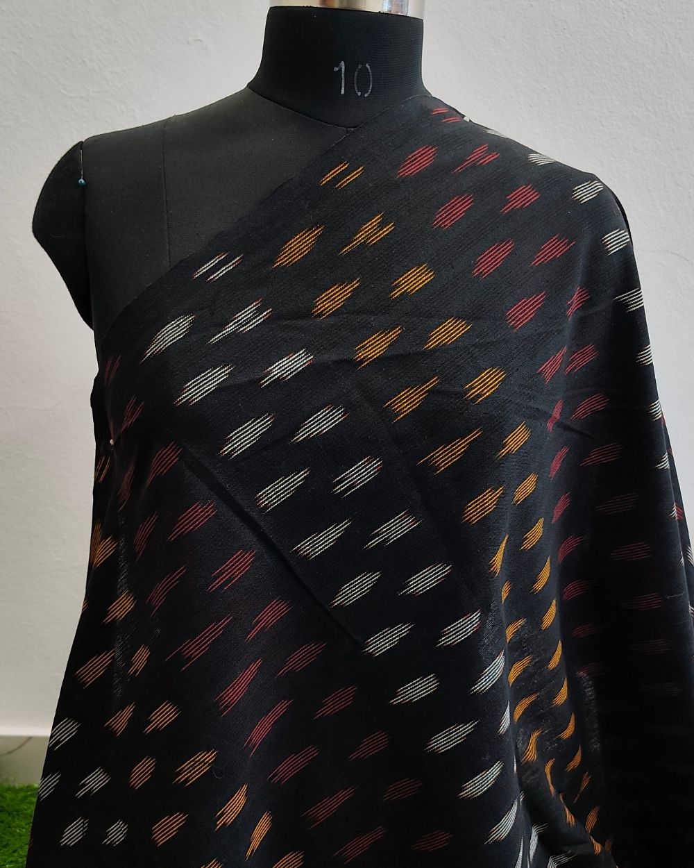 Woven Pure Cotton Ikat Black Colour 42 Inches Width