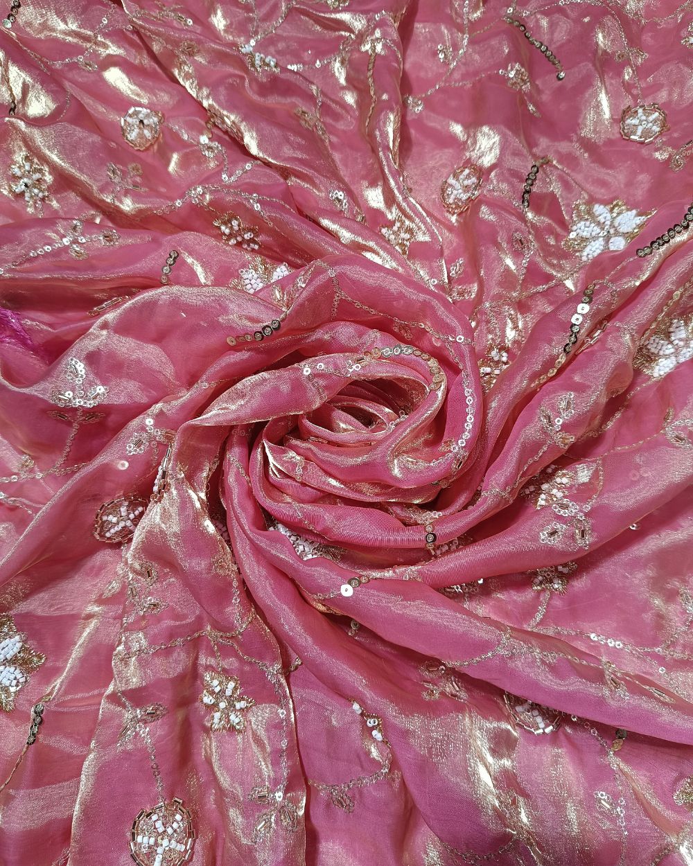 Space Silk Work Peach Pink Colour 44 Inches Width