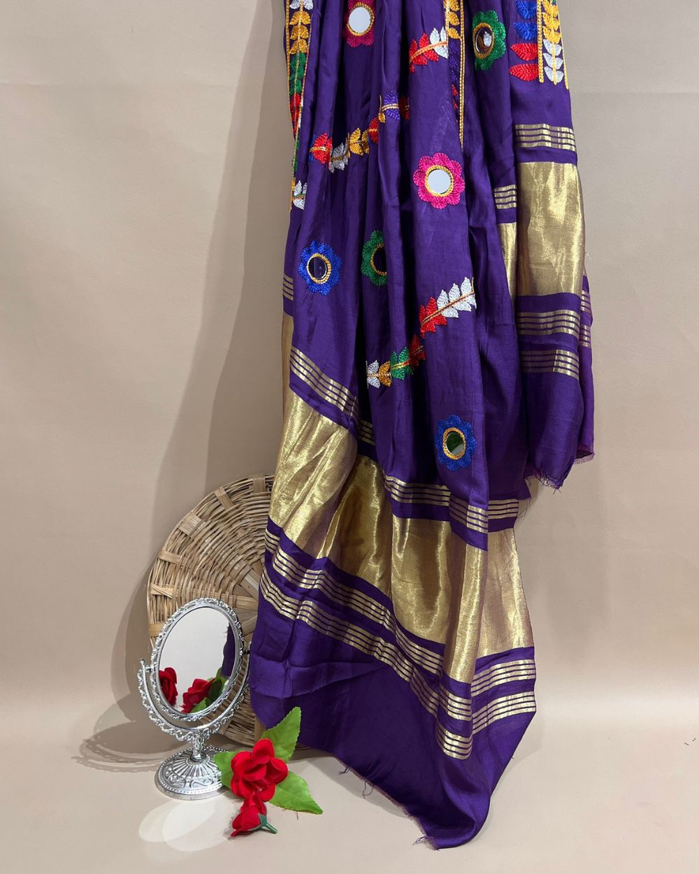 Abla Work Lagdi Patta Dupatta Art Silk Purple Colour 40 Inches Width