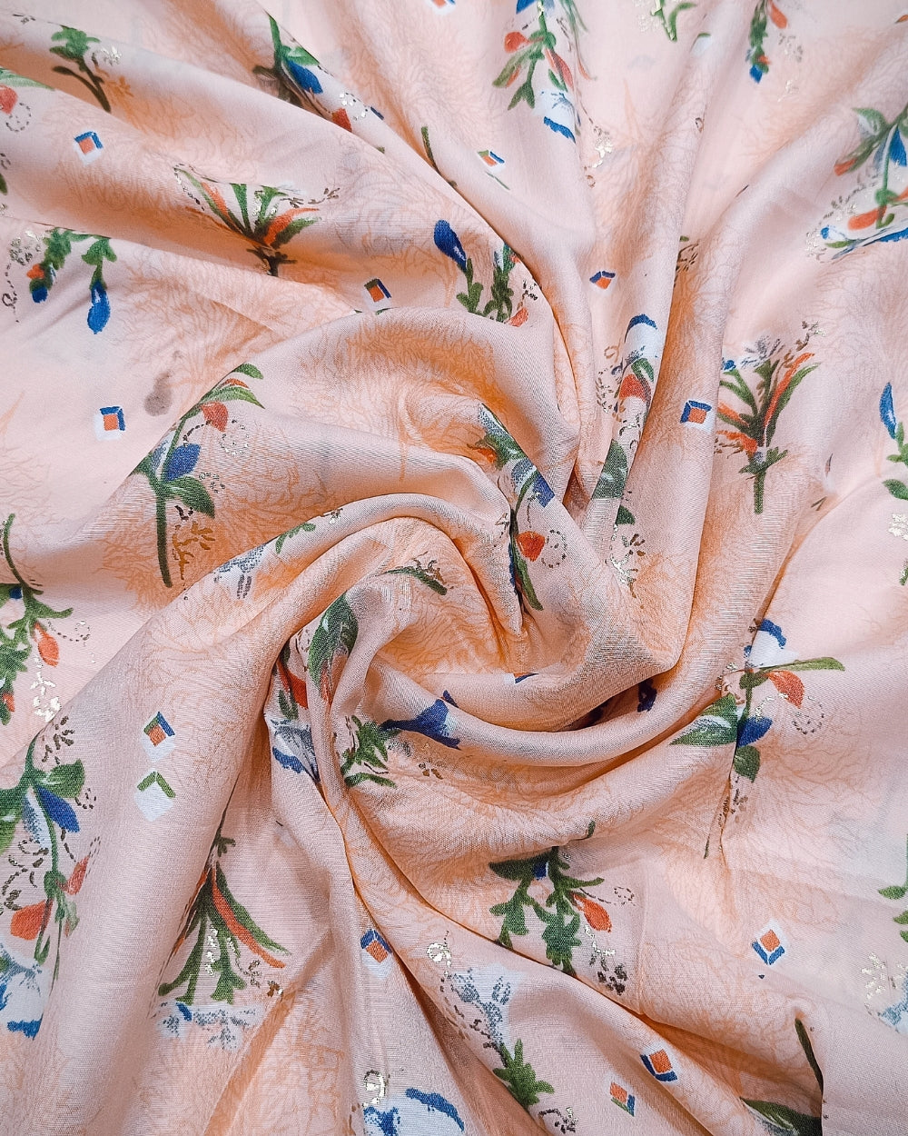 Rayon Foil Print Peach Colour 43 Inches Width