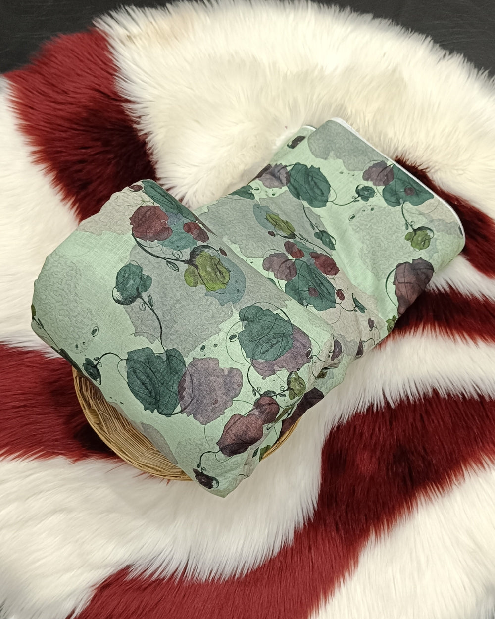 Cotton Linen Feel Floral Print Pista Green Colour 43 Inches Width