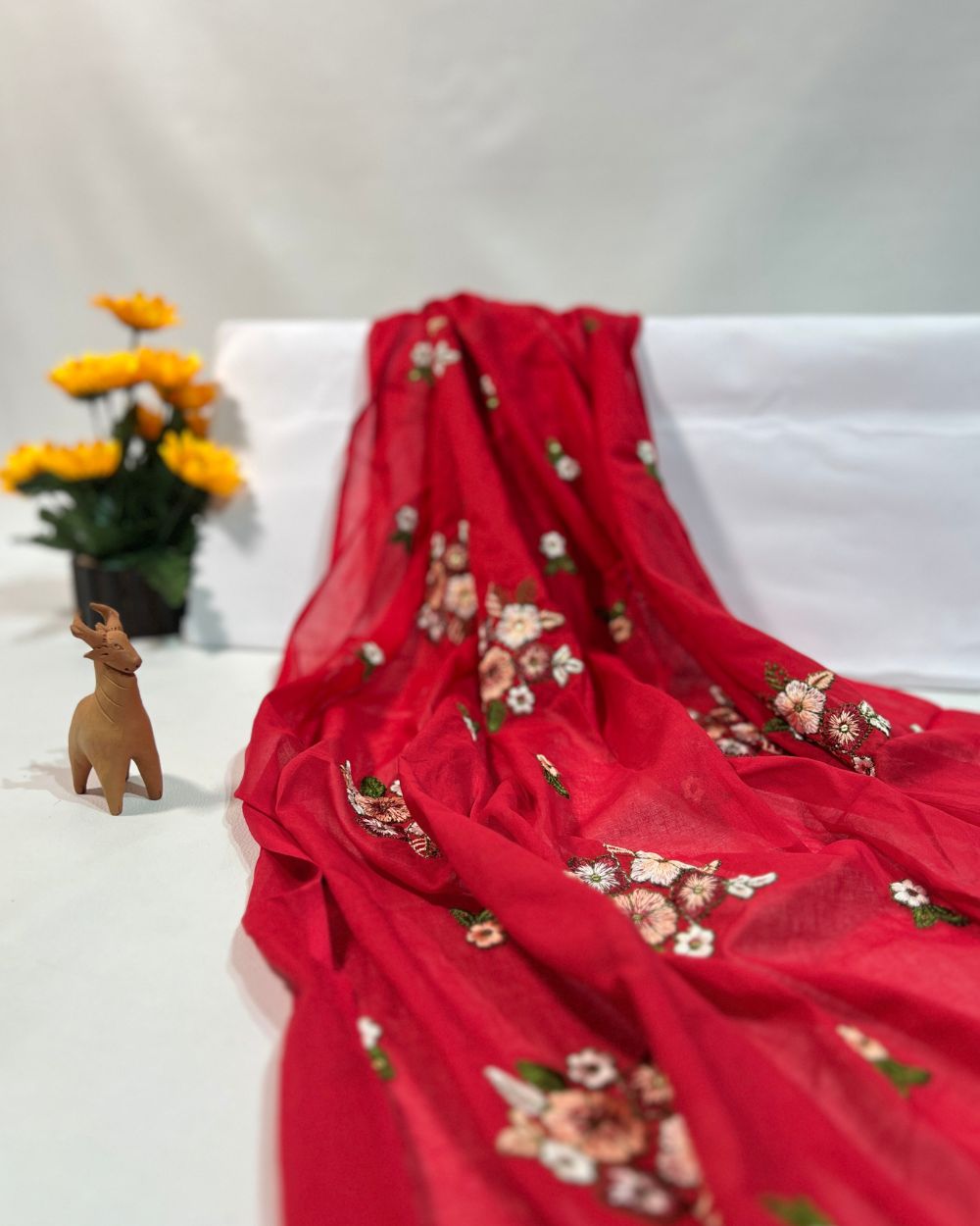 Mal Cotton with Thread Work Red Colour 42 Inches Width