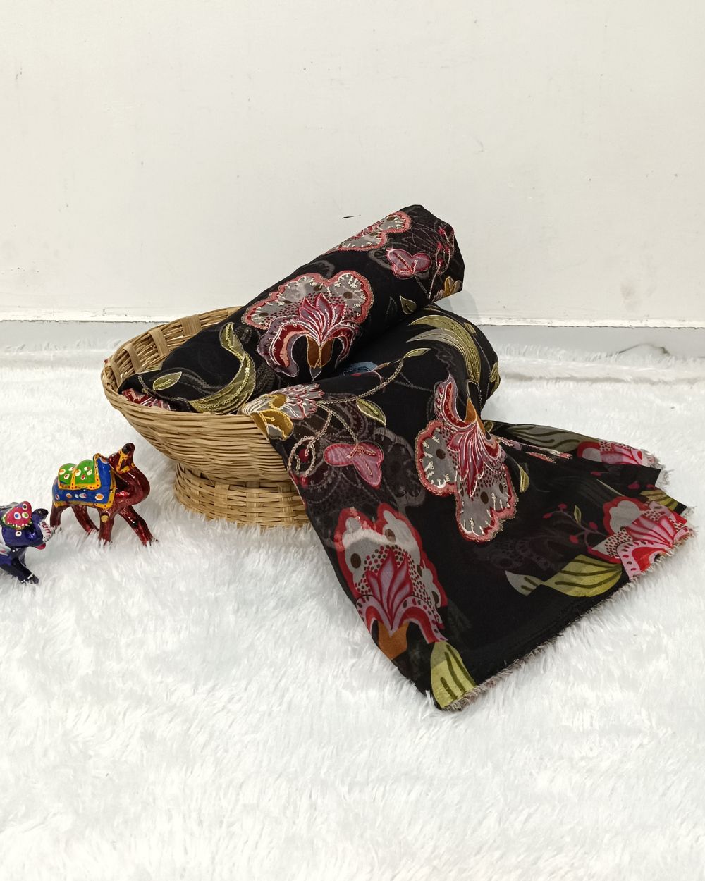 Pure Soft Organza Work Black Colour 44 Inches Width