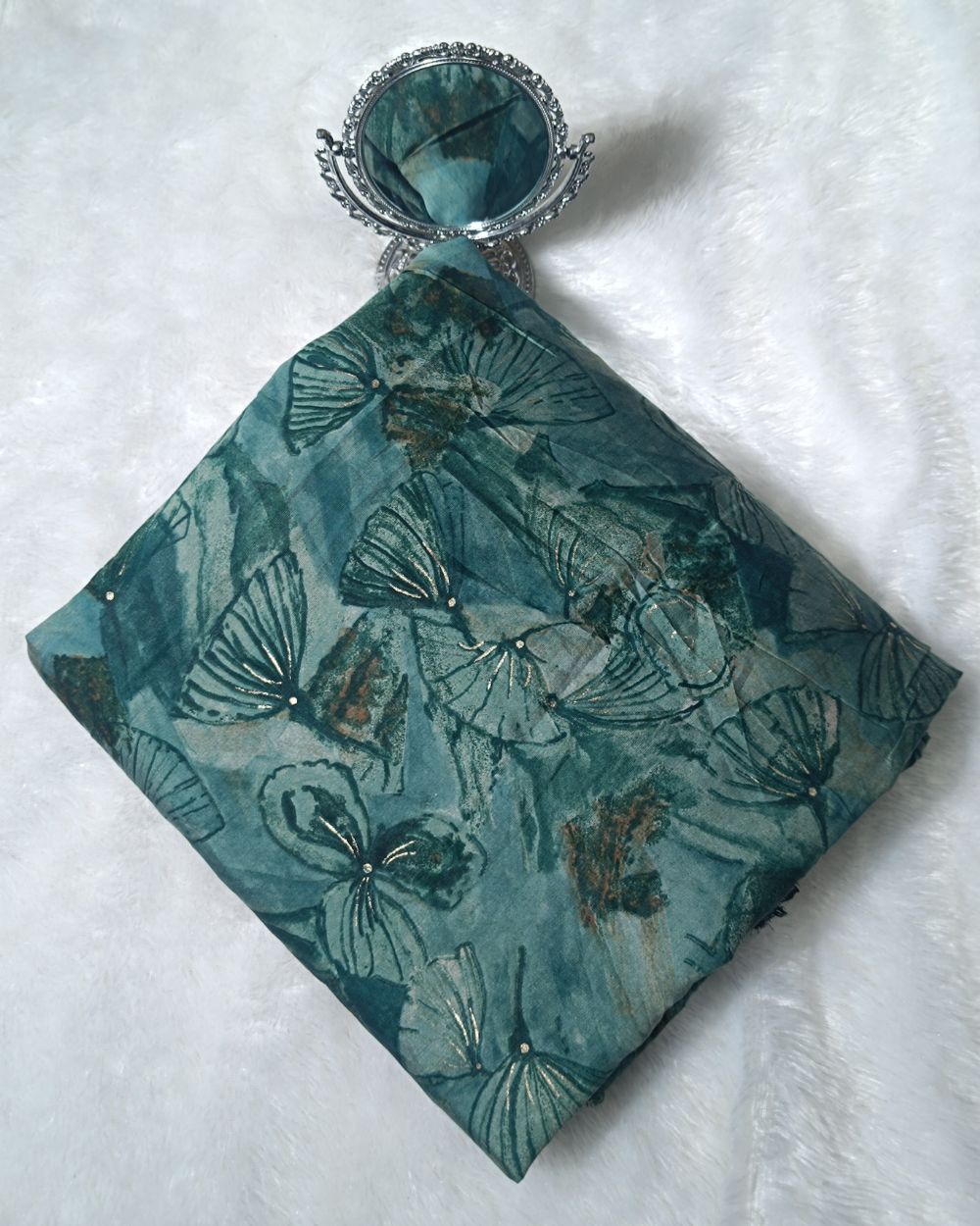Printed Muslin (Foil) Teal Green Colour 42 Inches Width