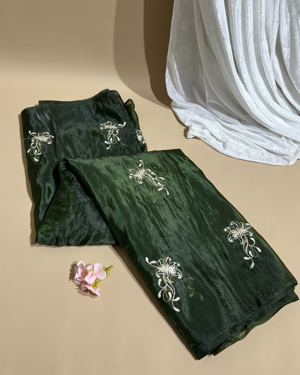 Gold Crush Work Dark Mehandi Green Colour 44 Inches Width