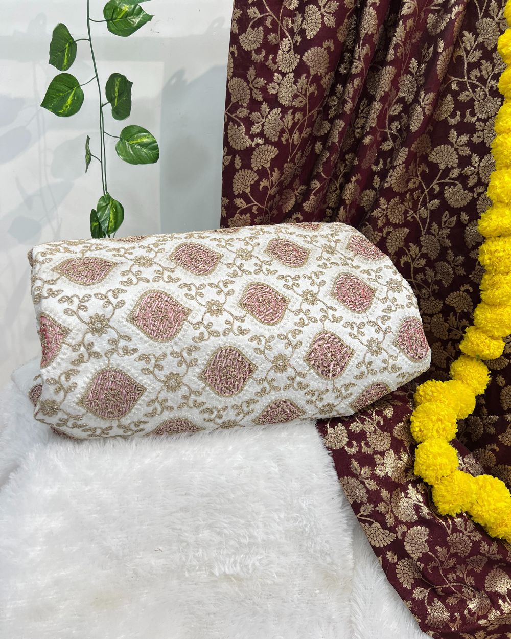 Malai Silk Work White Colour 44 Inches Width