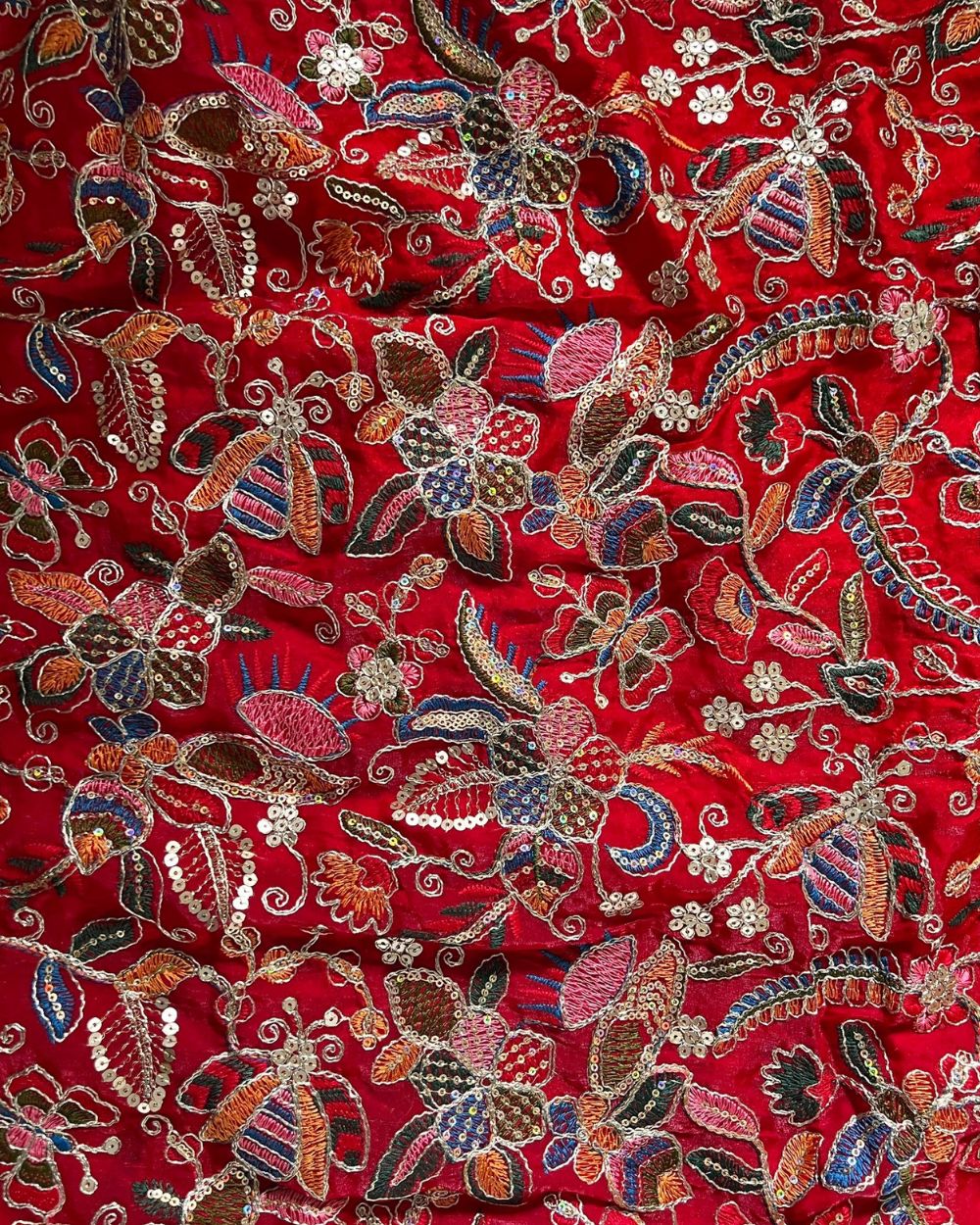 Space Silk Work Red Colour 42 Inches Width