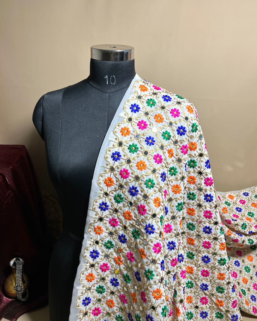 Georgette Gamthi(Rajasthani) Work White (Multicolor) 42 Inches Width