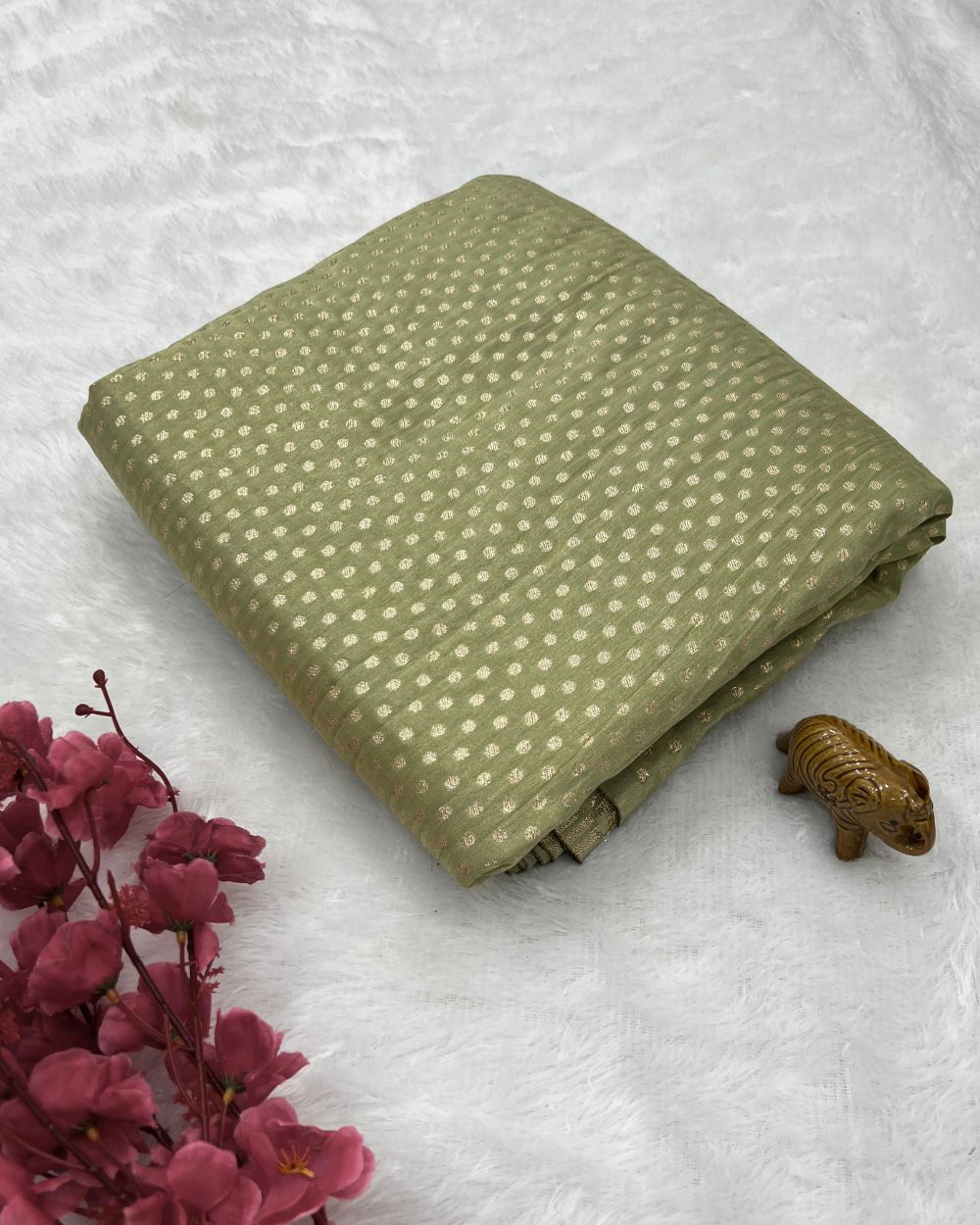 Chanderi Zari Work Parrot Green Colour 46 Inches Width