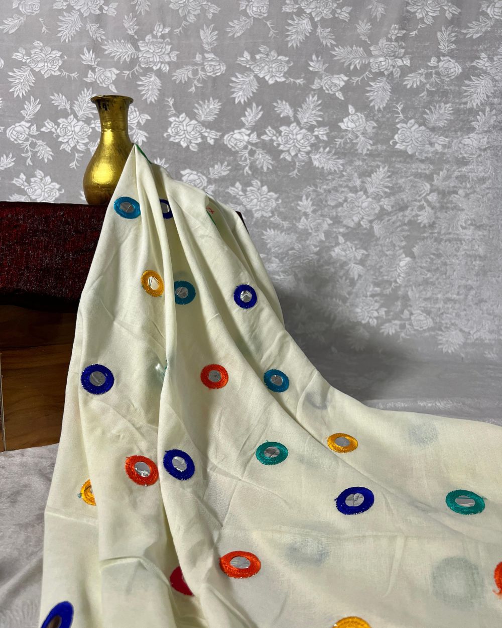 Rayon Gamthi(Rajasthani) Work Off White (Multicolor) 44 Inches Width