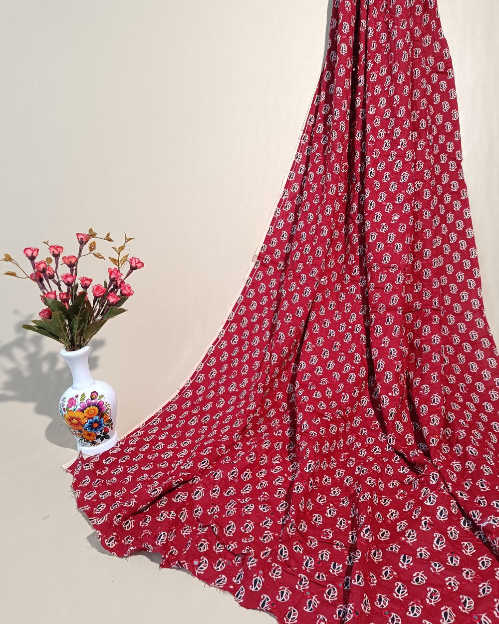 Cotton Abla Work Maroon Colour 42 Inches Width