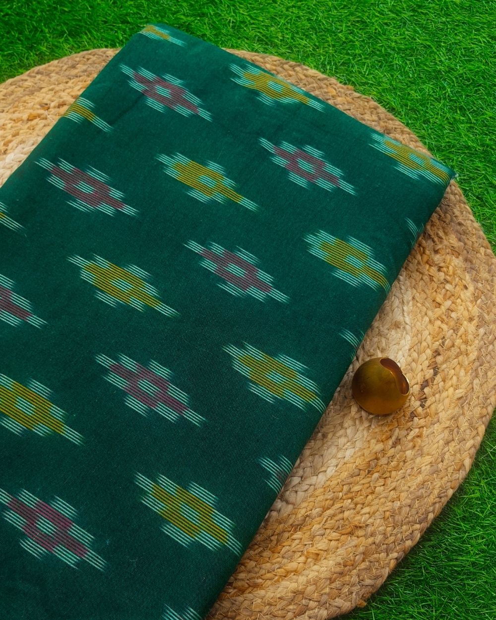 Woven Pure Cotton Ikat Green Colour 42 Inches Width