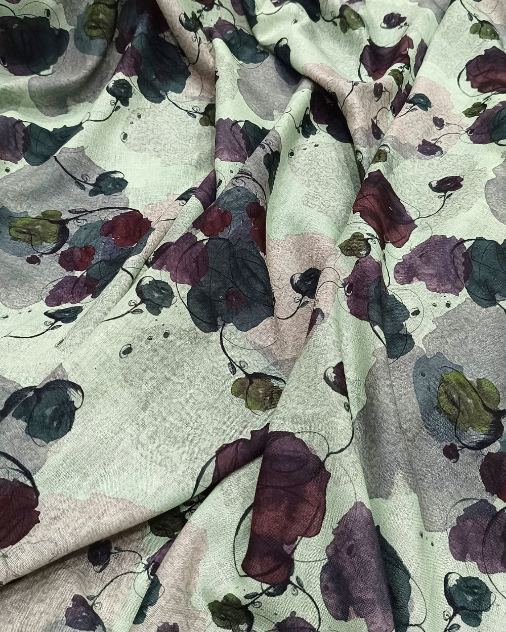 Cotton Linen Feel Floral Print Pista Green Colour 43 Inches Width