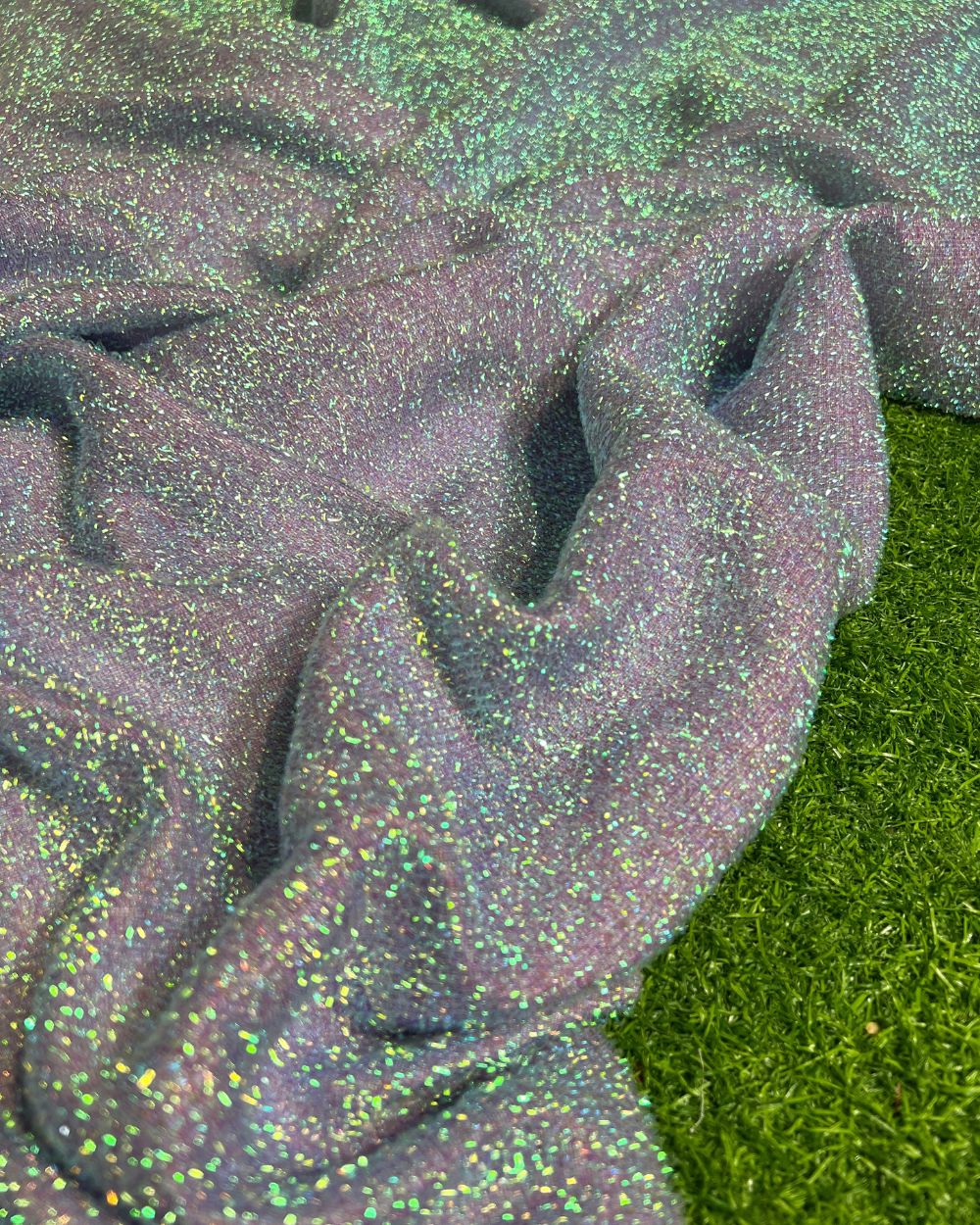 Imported Sparkling Tinsel Lurex Fabric Stretch Metalic Glitter Multicolor (Lavender) 60 Inches Width