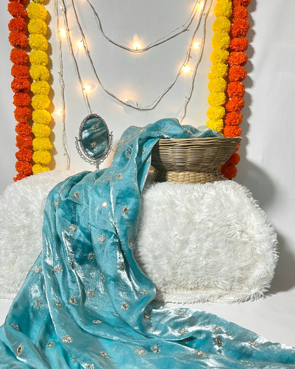 Space Silk Work Pastle Blue Colour 46 Inches Width
