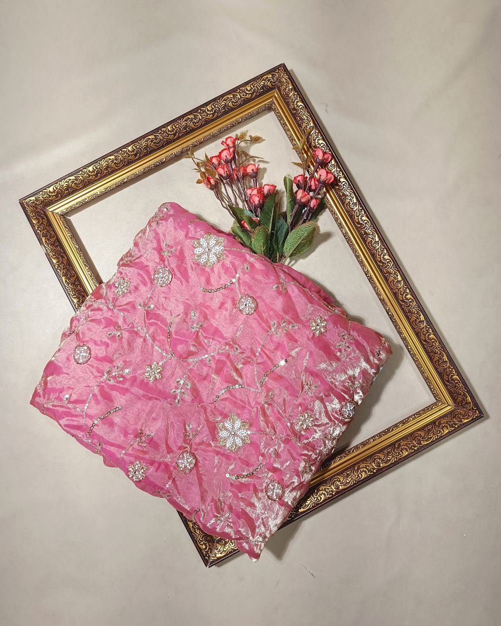 Space Silk Work Peach Pink Colour 44 Inches Width