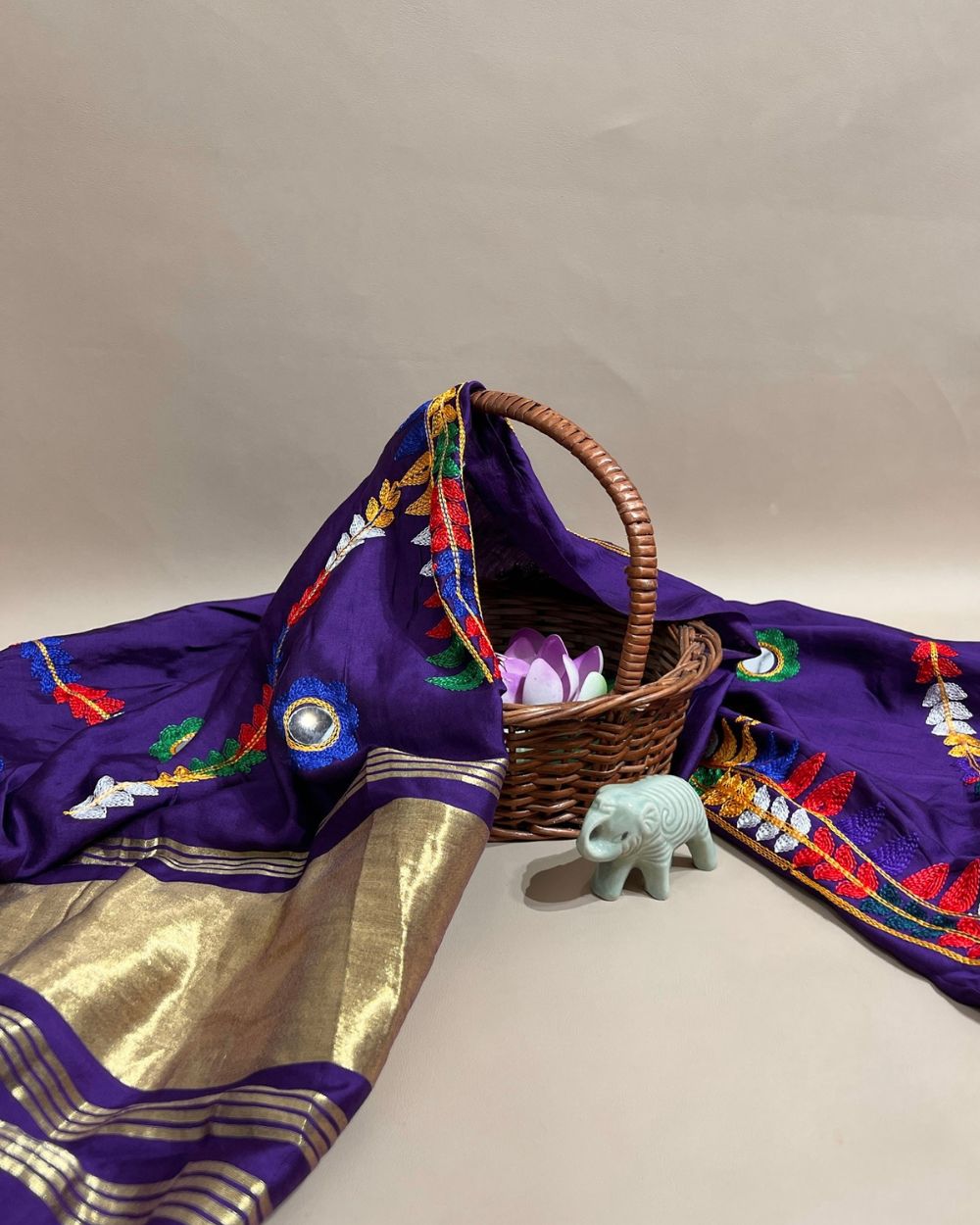 Abla Work Lagdi Patta Dupatta Art Silk Purple Colour 40 Inches Width