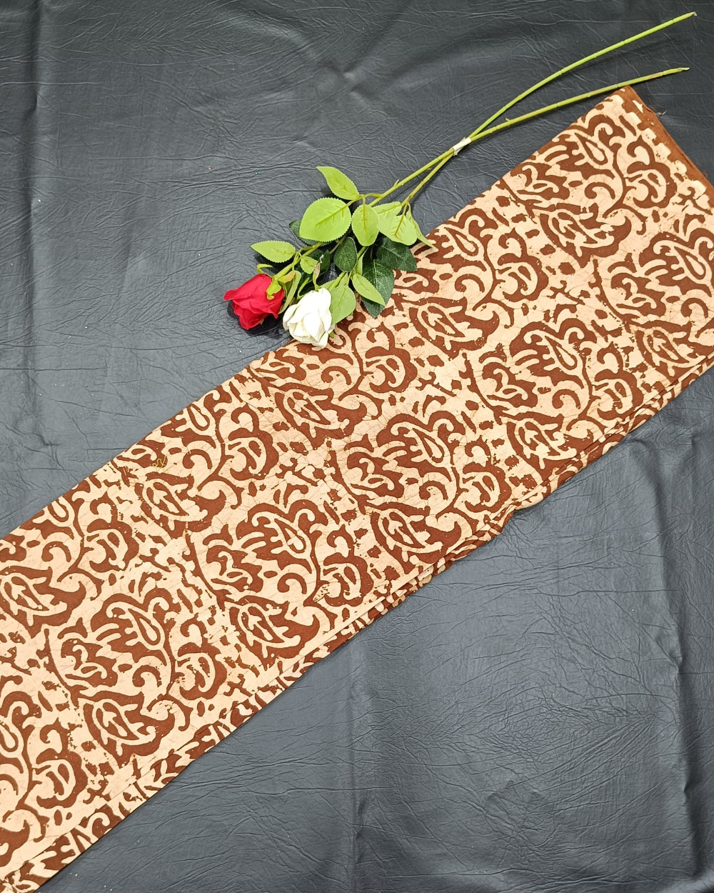 Cotton Hand Blocked Wax Batik Print Brown Colour 45 Inches Width