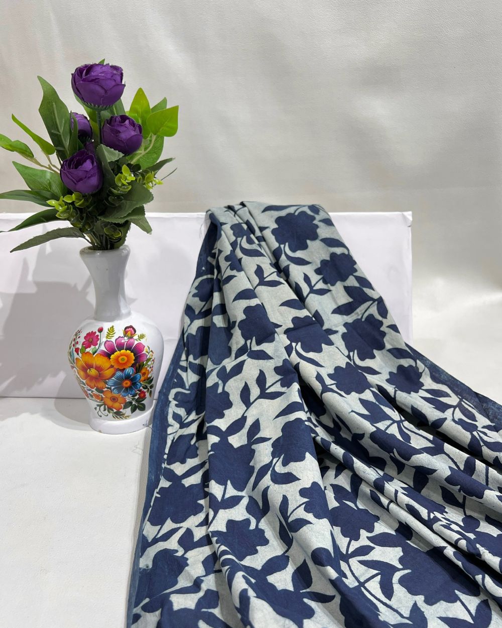 Hand Block Printed Cotton Indigo Blue Colour 44 Inches Width