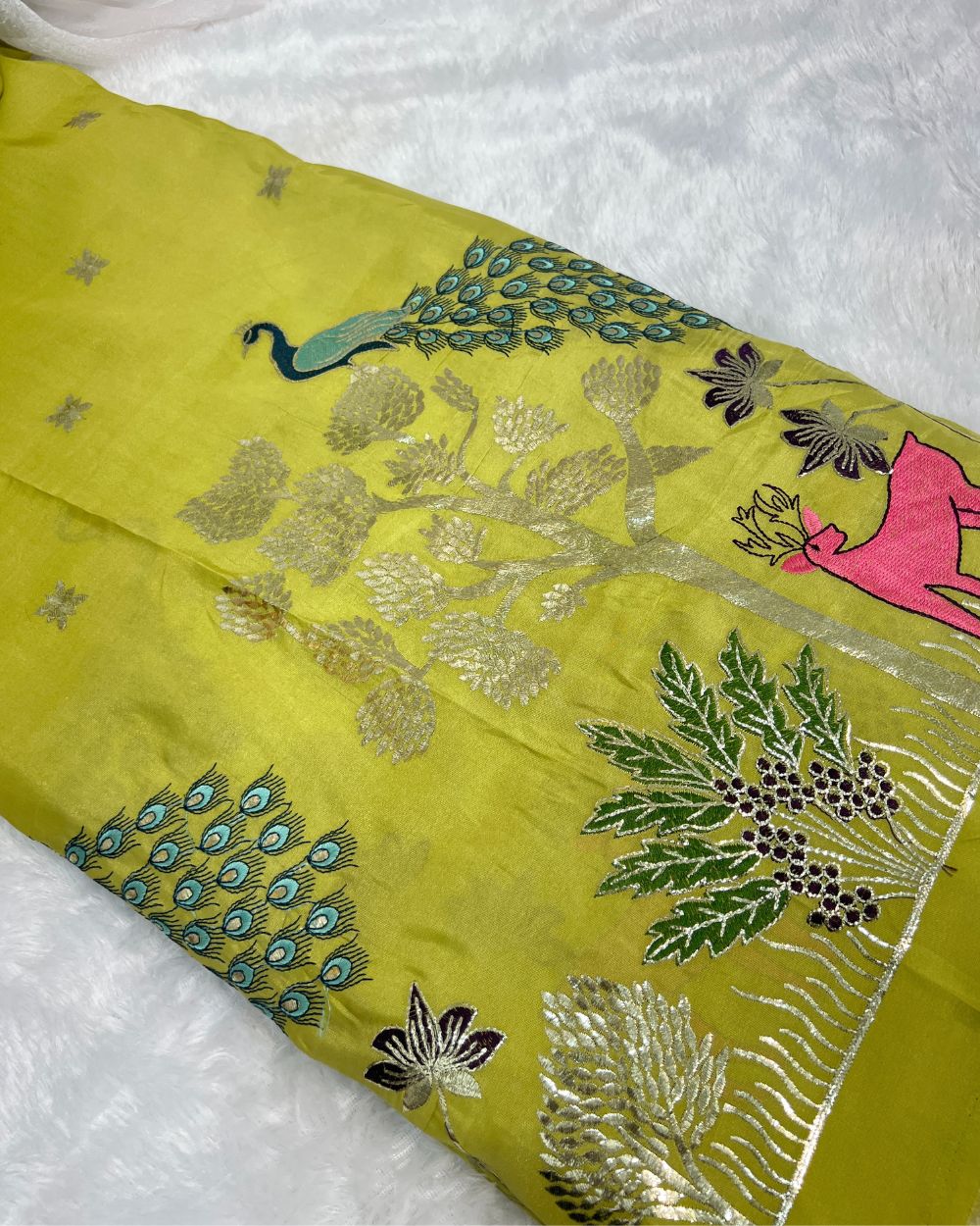 Cosmos Work Olive Green Colour 42 Inches Width