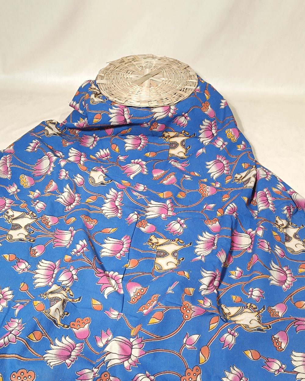 Hand Block Printed Cotton Kalamkari Blue Colour 46 Inches Width