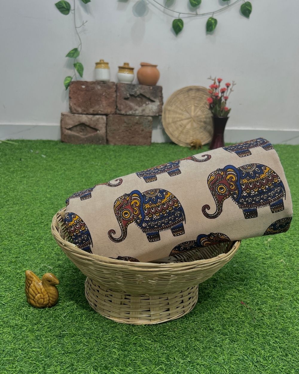 Hand Block Printed Cotton Kalamkari Cream Colour 47 Inches Width