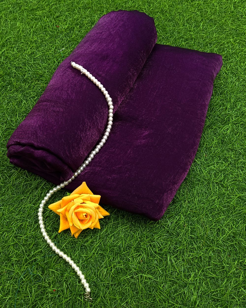 Plain Pure Space Silk Saree Without Blouse Violet Colour 48 Inches Width
