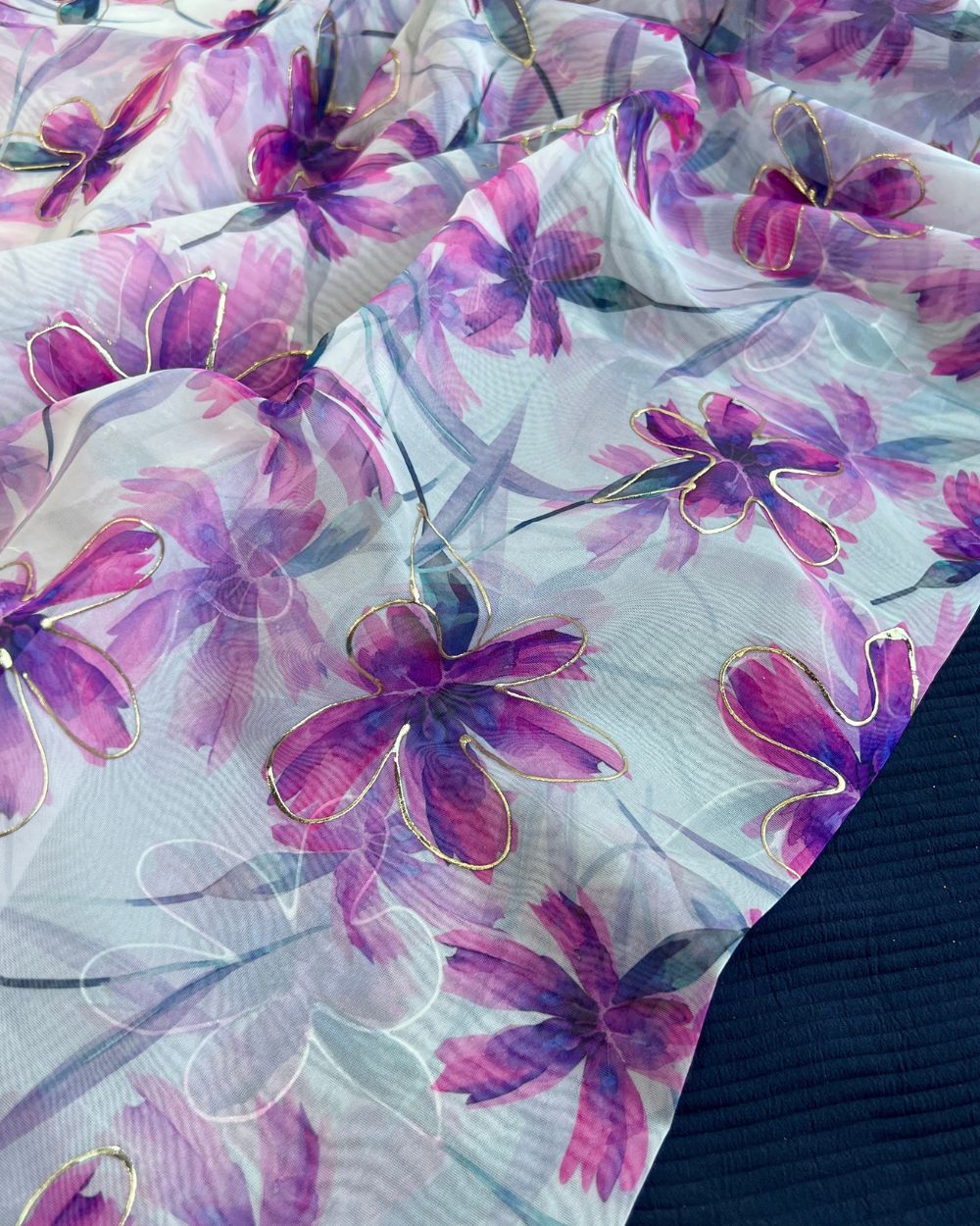 Premium Printed Organza Foil White Colour 43 Inches Width