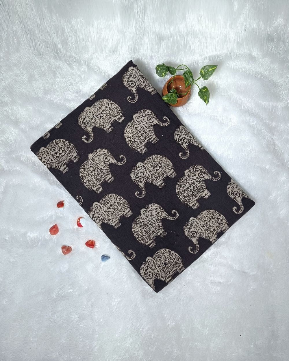 Hand Block Printed Cotton Kalamkari Black Colour 46 Inches Width