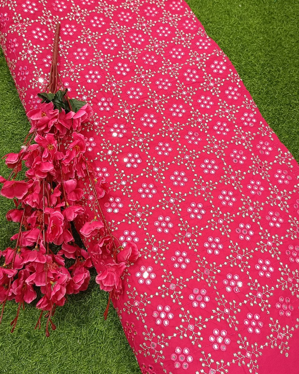 Georgette Abla Work Pink Colour 44 Inches Width