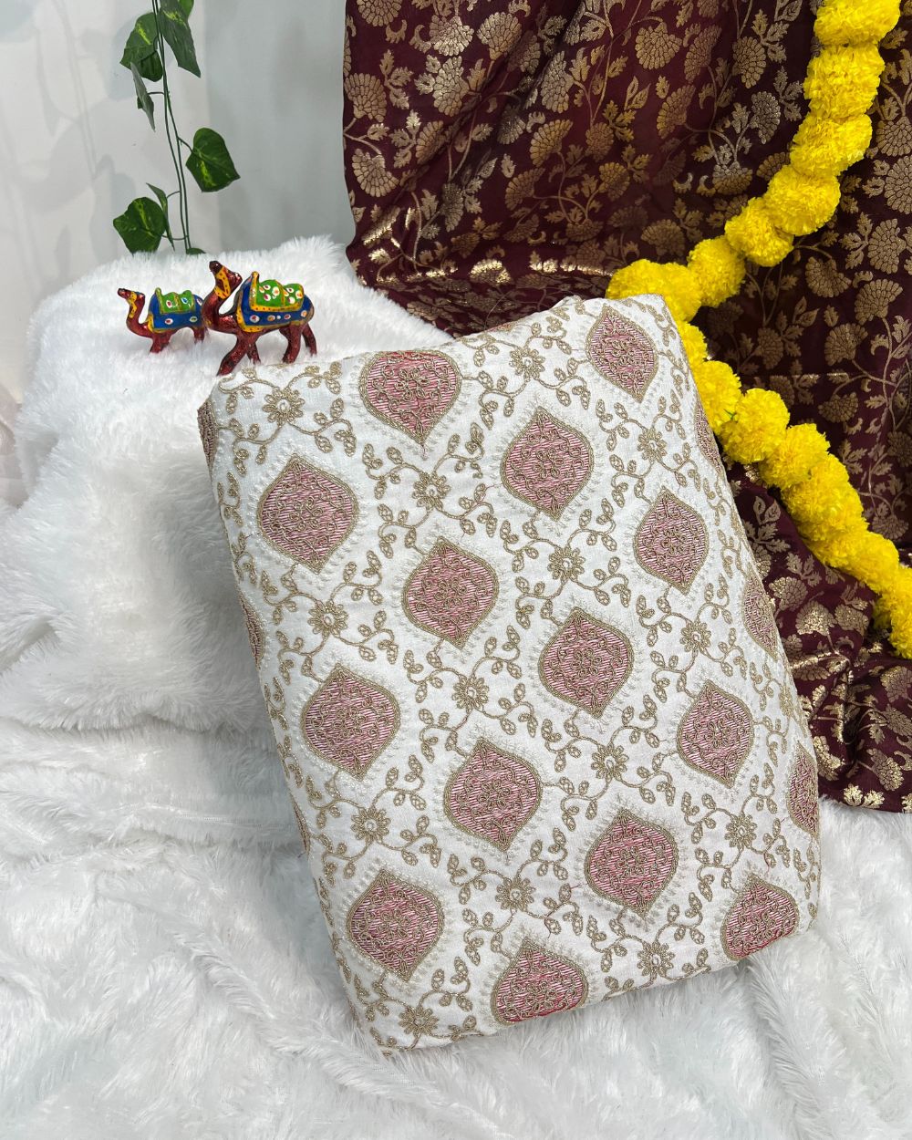 Malai Silk Work White Colour 44 Inches Width