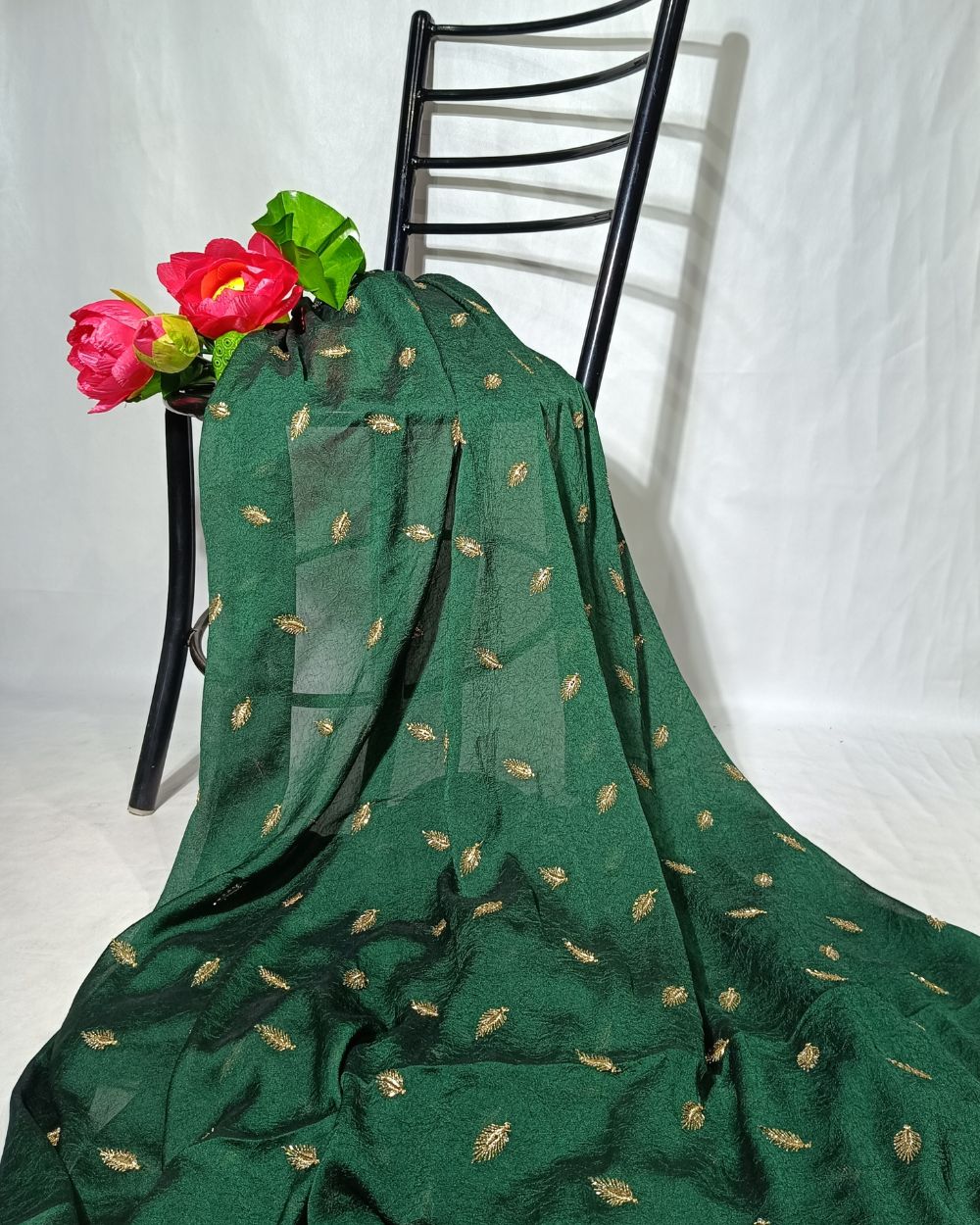 Rangoli Crush Silk Work Bottle Green Colour 44 Inches Width