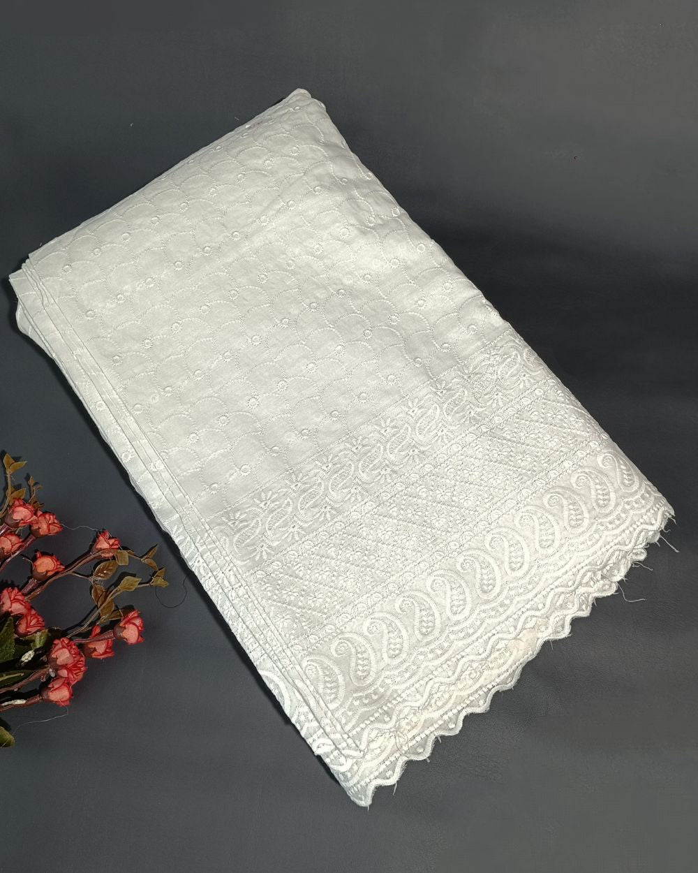 Chikankari Cotton With Border Work White Colour 42 Inches Width