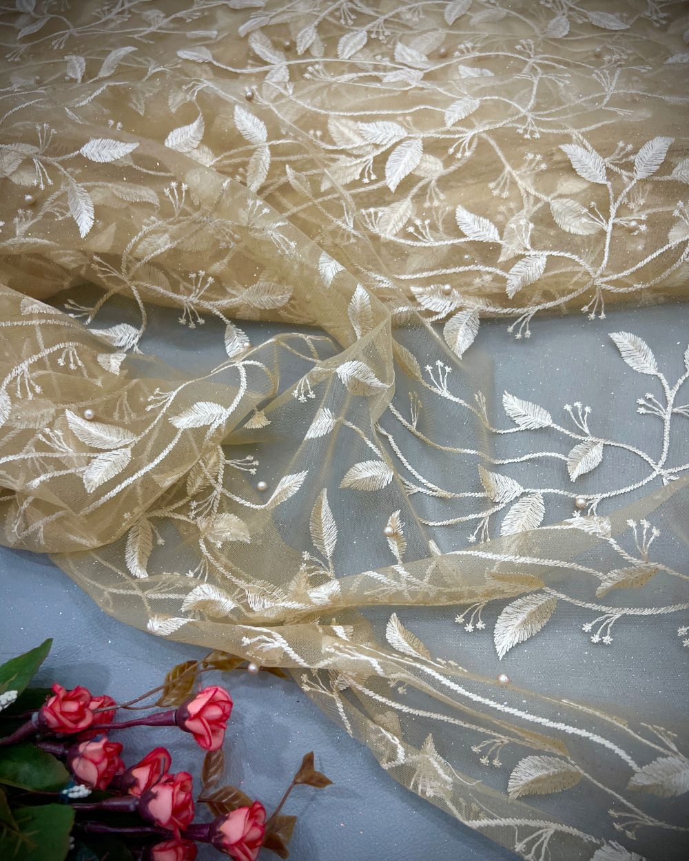 Moti Net Work Golden Colour 42 Inches Width