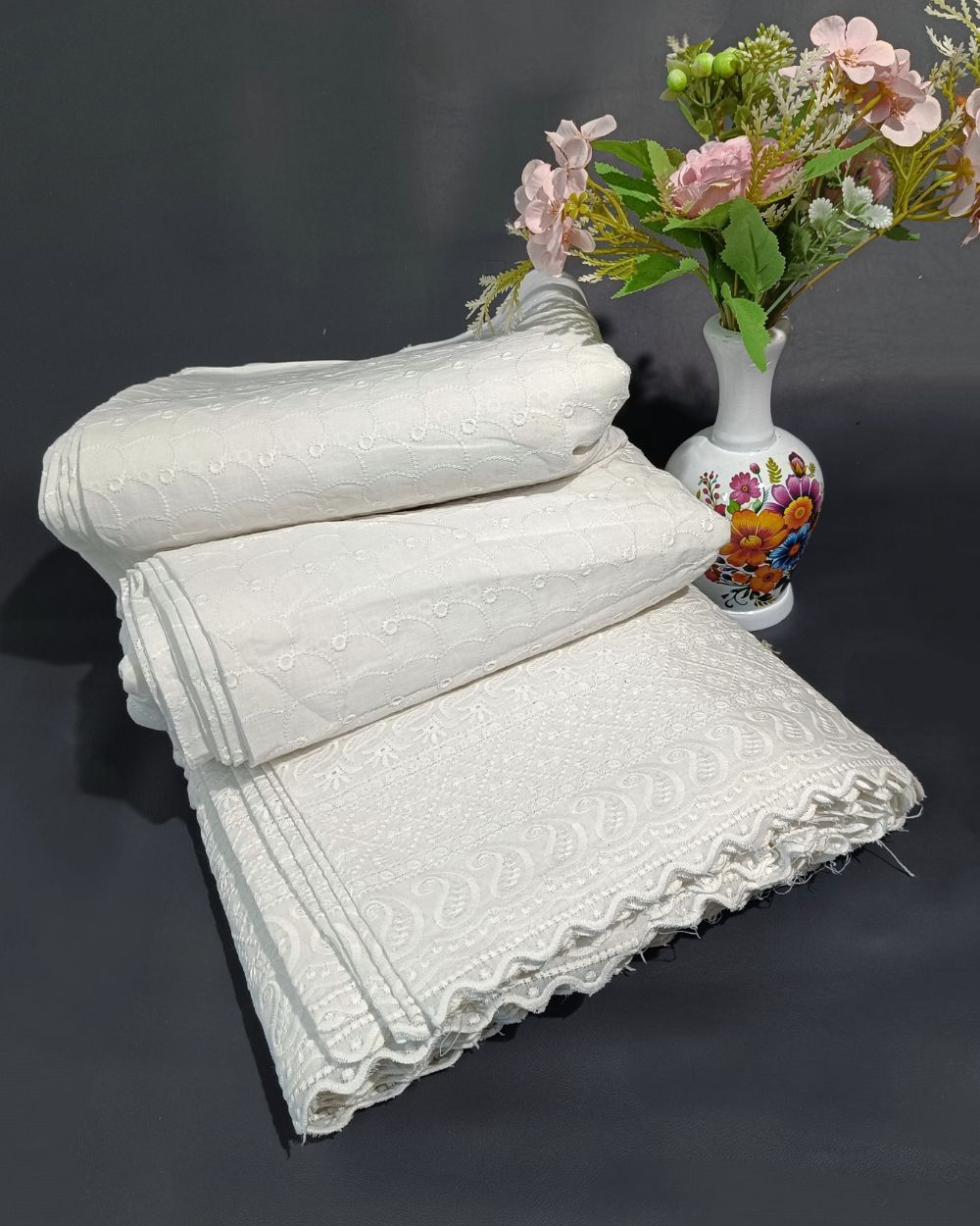 Chikankari Cotton With Border Work White Colour 42 Inches Width