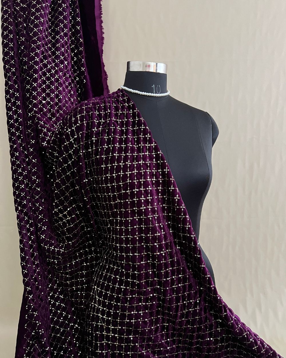 Velvet Work Purple Colour 42 Inches Width