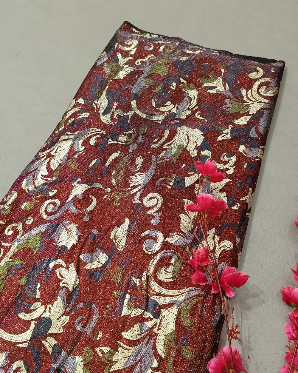 Imported Digital Printed Sparkle Maroon Colour 58 Inches Width