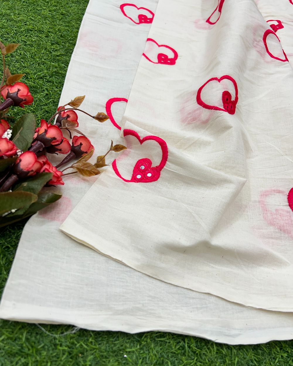 Kora Cotton Work Pink Colour 45 Inches Width