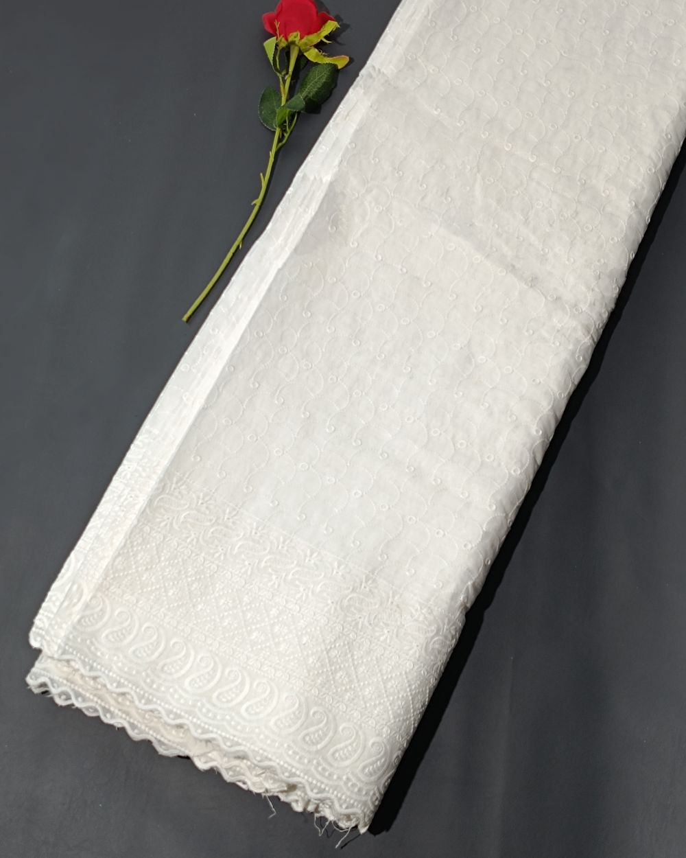 Chikankari Cotton With Border Work White Colour 42 Inches Width