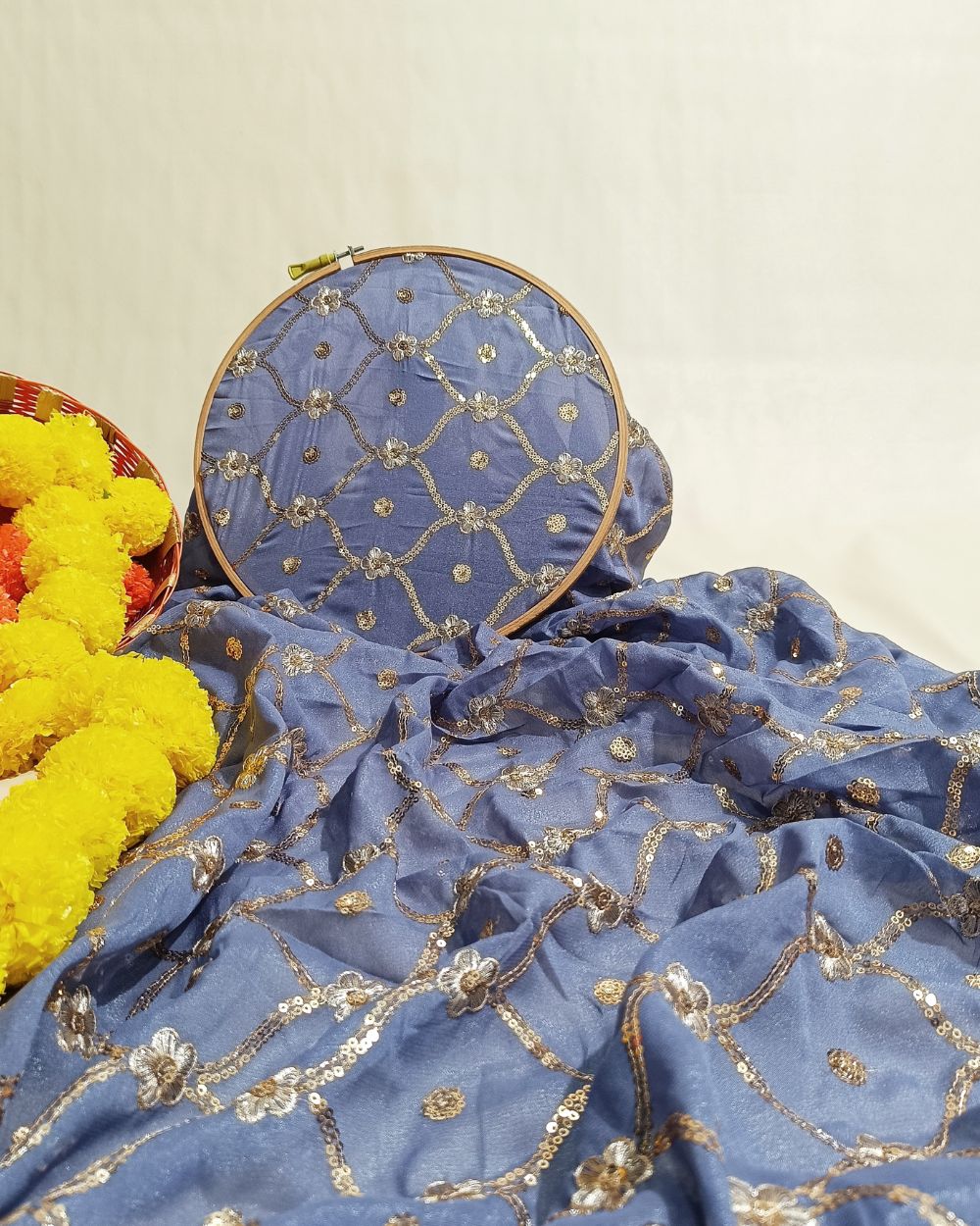 Premium Georgette Work Grey Colour 44 Inches Width