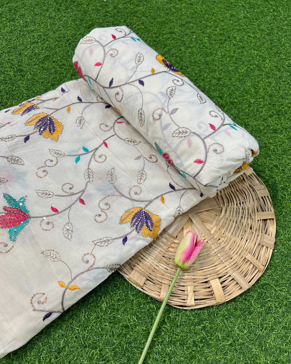 Kora Cotton Work Multicolor 46 Inches Width