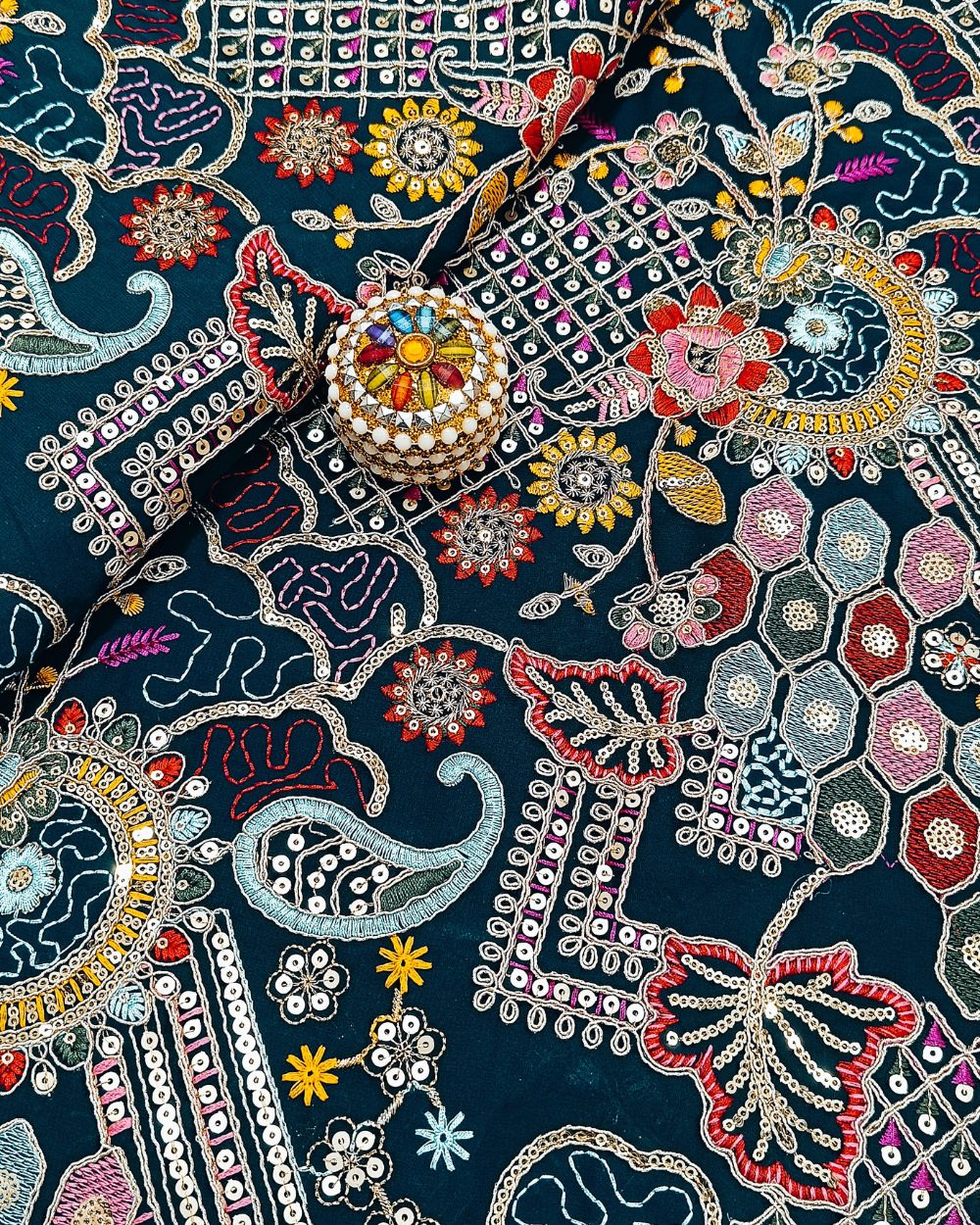 Georgette Work Kerosene (Multicolor) Colour 43 Inches Width