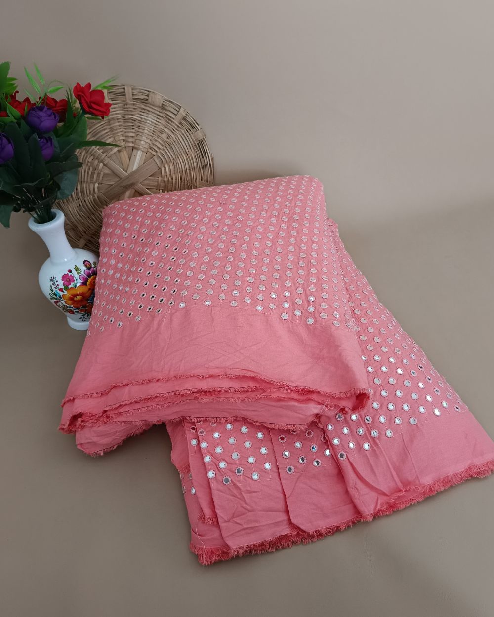 Rayon Abla Work Peach Pink Colour 44 inches width