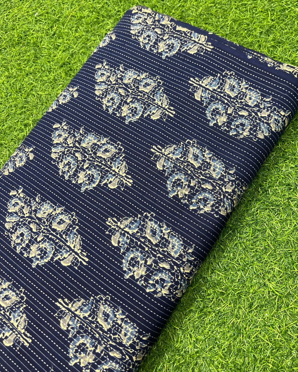 Printed Cotton Kantha Work Navy Blue Colour 44 Inches Width
