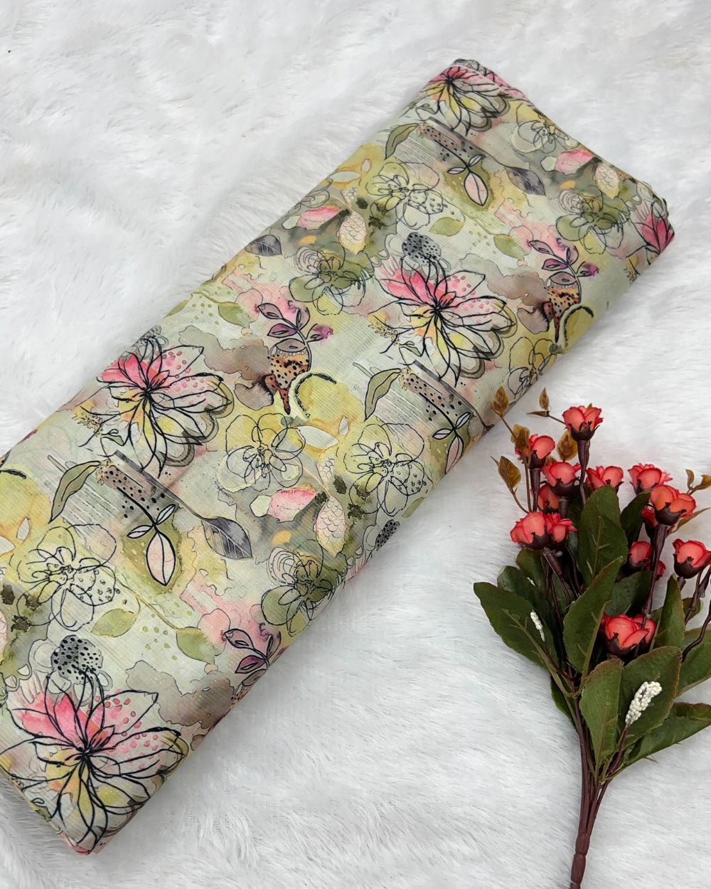 Printed Shimmer Bali Cotton Light Yellow Colour 44 Inches Width