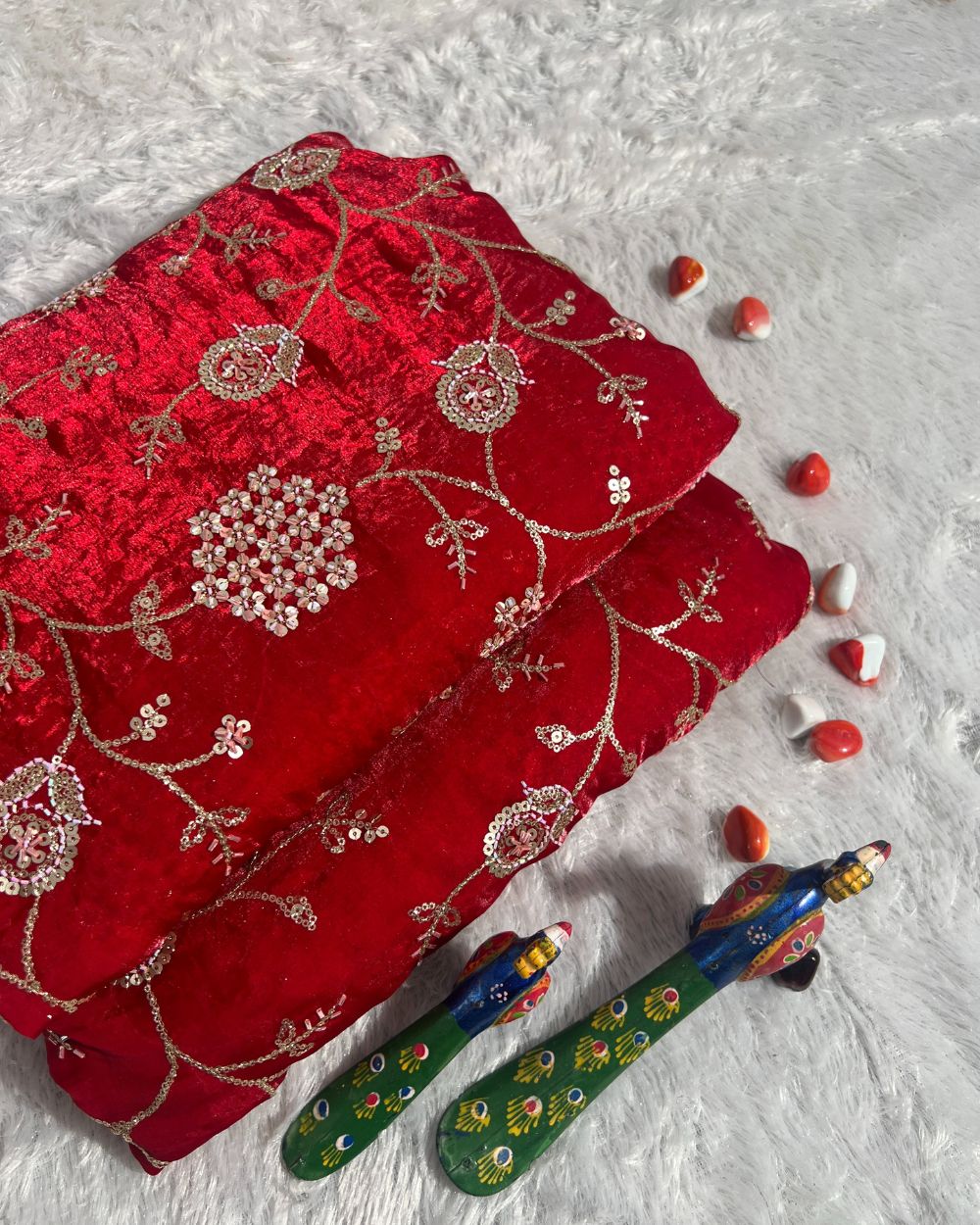 Space Silk Work Red Colour 45 Inches Width