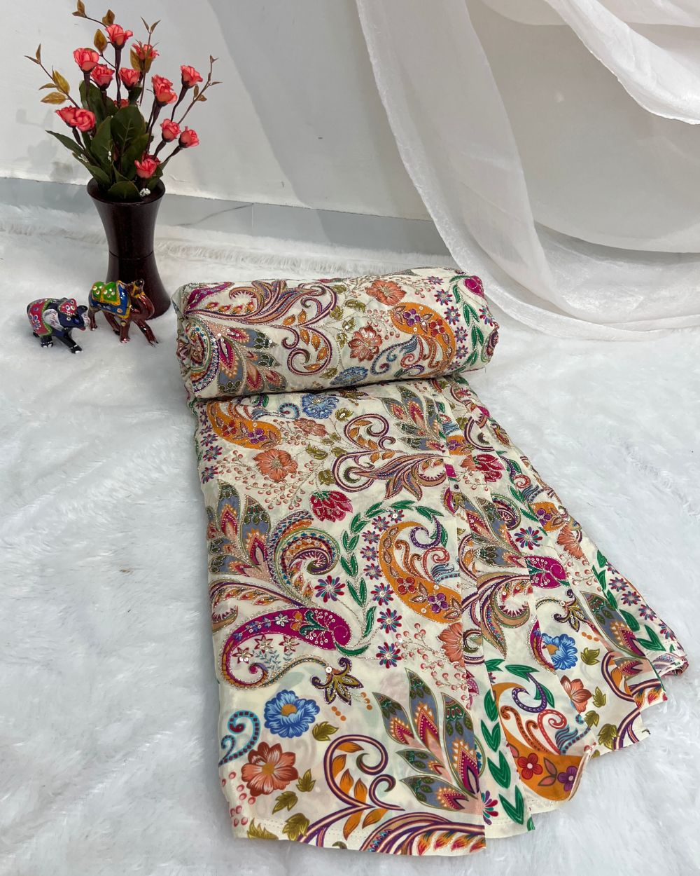 Natural Crepe Work Cream Colour 45 Inches Width