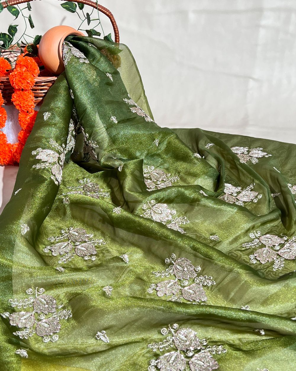 Chandanya Silk Work Mehandi Green Colour 44 Inches Width