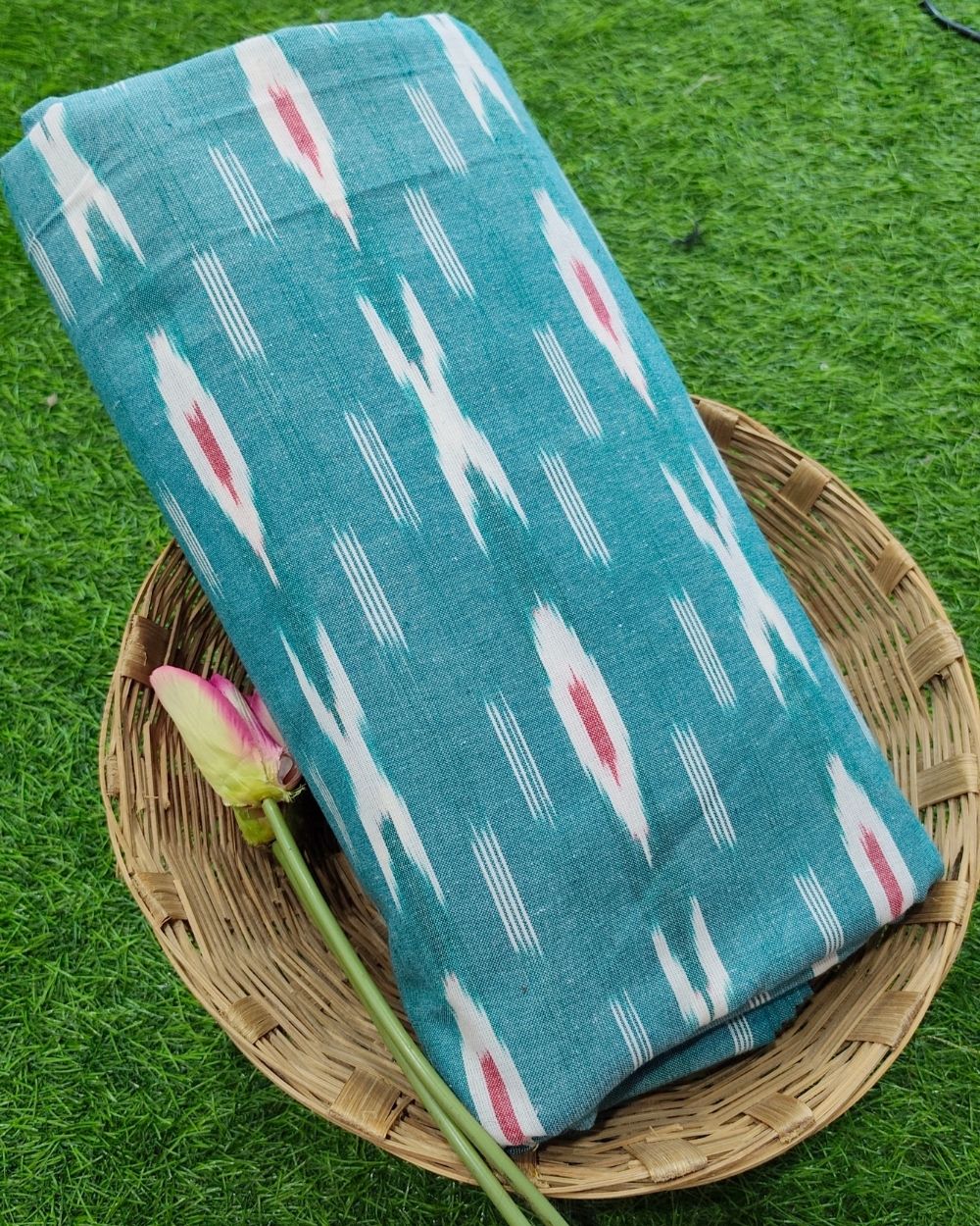 Woven Pure Cotton Ikat Pastel Blue Colour 42 Inches Width