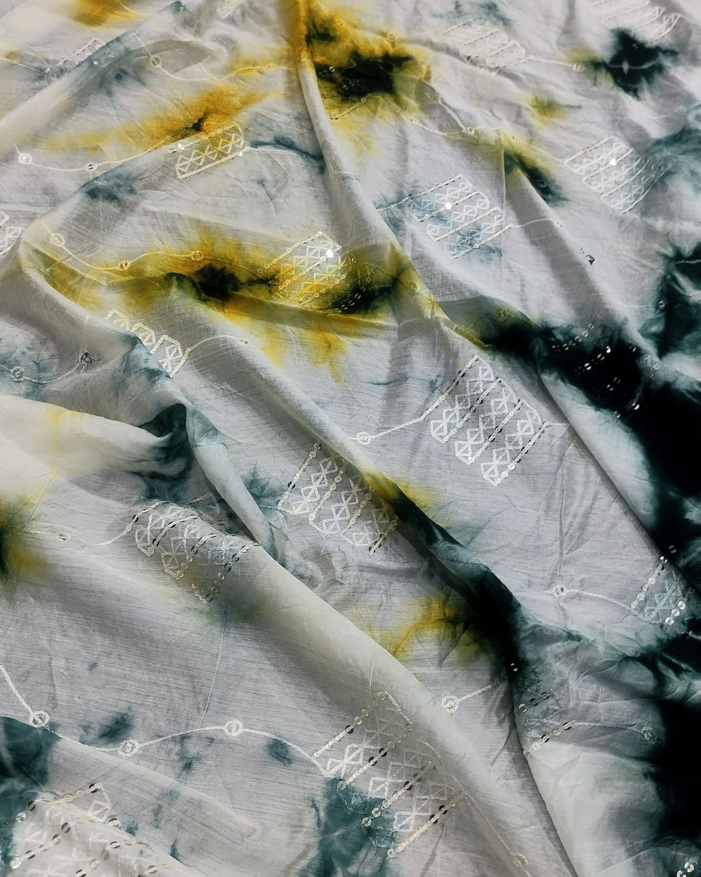 Chanderi Work Shibori Print Bottle Green Colour 45 Inches Width
